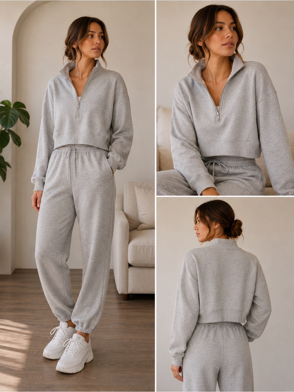 Women's Gray Half-Zip Cropped Sweatshirt YPB